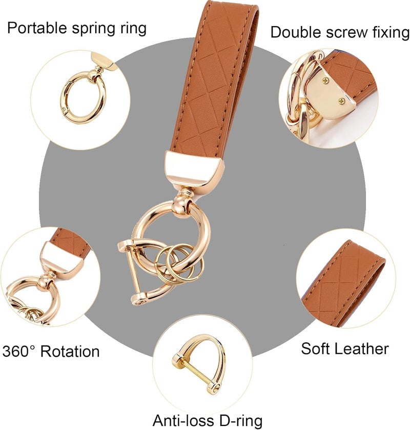STACCTE Store Car Keys Keychain, Leather Key Chain, Universal Decorative Car Key Holder, Anti-lost D-ring, 360 Degree Rotatable Key Fob Keychain, Keychain for Women and Men(Brown) - Image 2